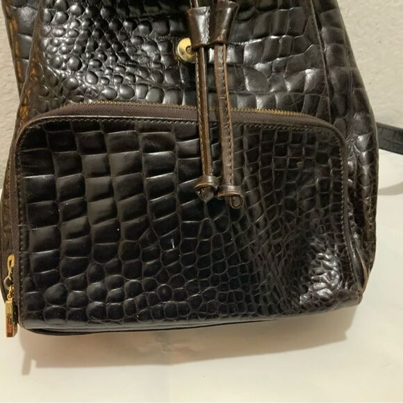 Enzo Angiolini Brown Leather Croc Structured backpack drawstring main image 9